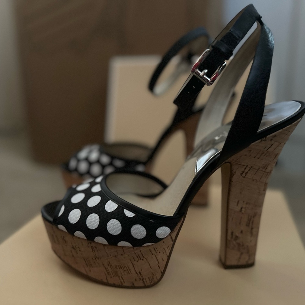 Michael Kors 🔥🔥 Black and White Designer Polka Dot Platform Cork Heels